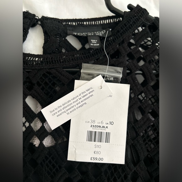 NWT Topshop black crochet lace slip dress long sleeve size 6 - Picture 3 of 7